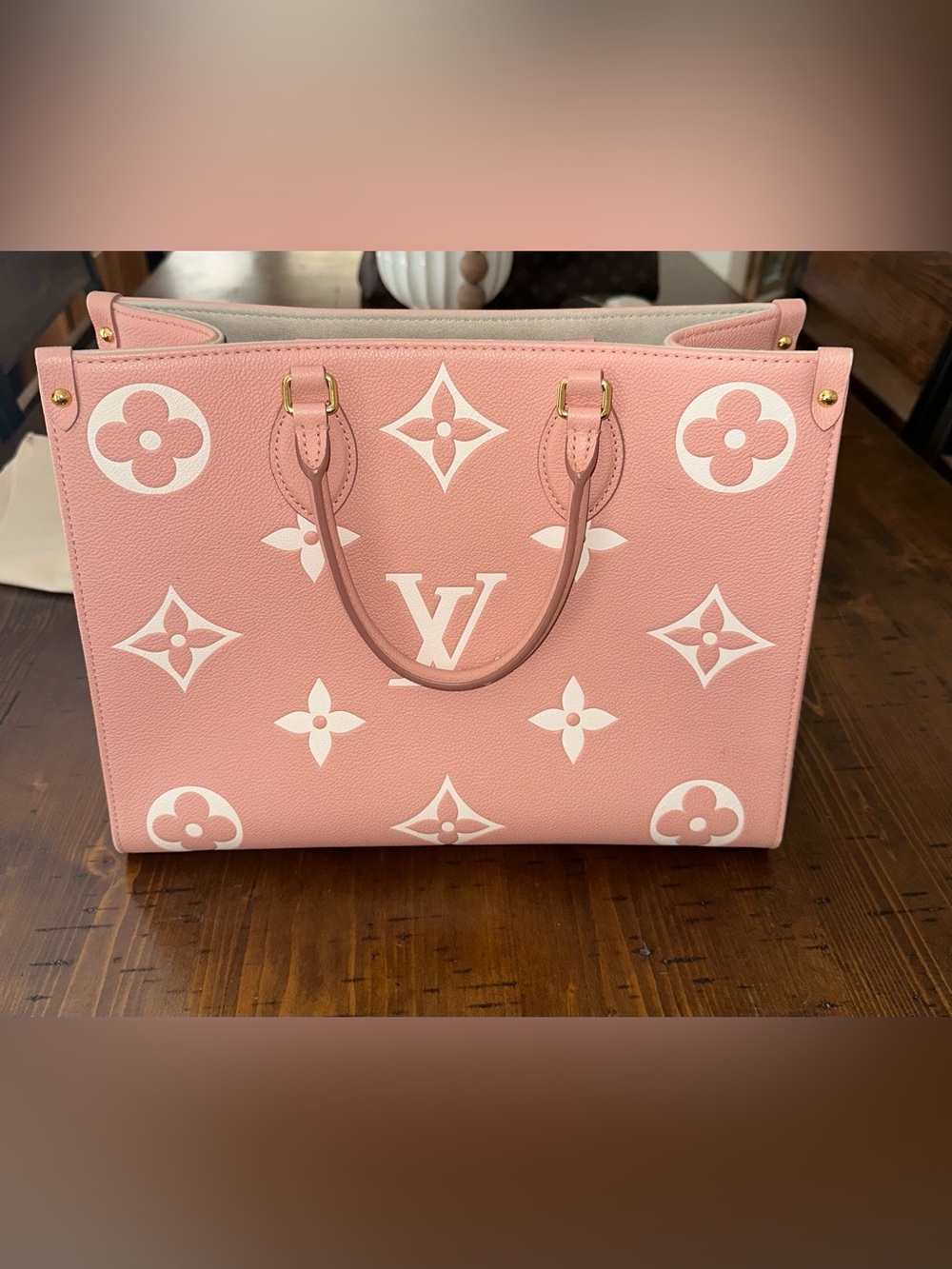 Louis Vuitton Pink and White Monogram OnTheGo Tote MM